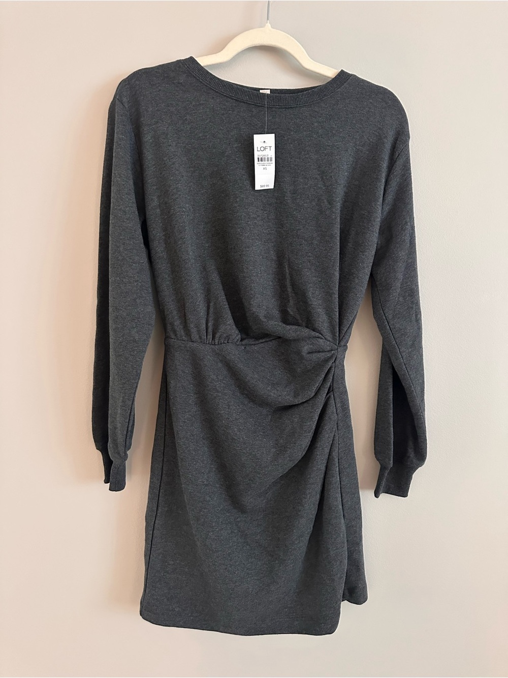 NWT LOFT Dark Gray Twist Front Sweatshirt Dress Size XS
